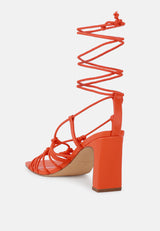 strings attach lace up italian block heel sandals by London Rag