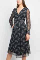 Sage Collective V-Neck Long Sleeve Tie Waist Paisley Print Power Mesh Dress by Curated Brands