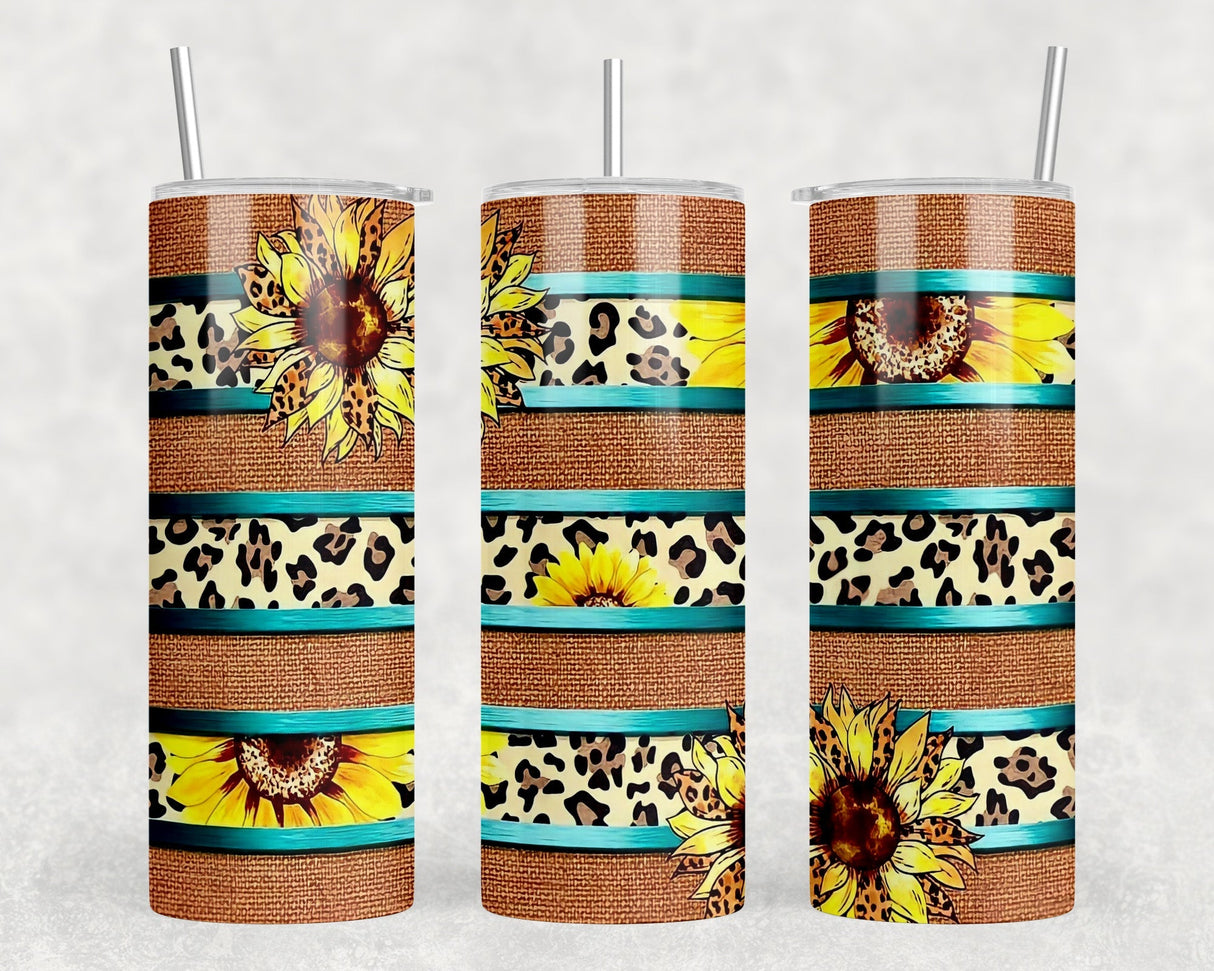 Sunflower Burlap - 20 oz Steel Skinny Tumbler - Optional Blue Tooth Speaker - Speaker Color will Vary by Rowdy Ridge Co