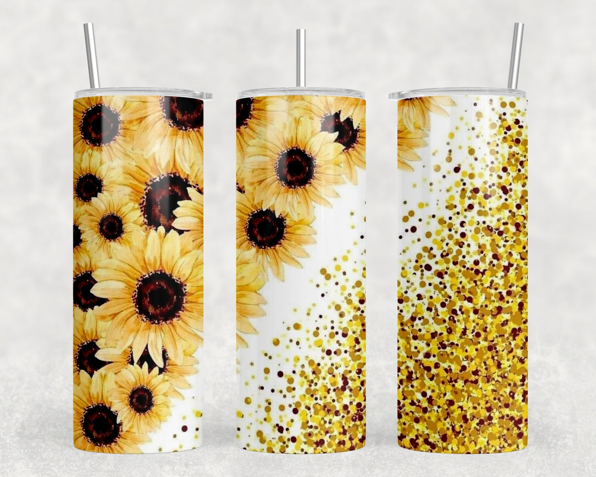 Sunflower faux glitter|Skinny Tumbler|Optional Bluetooth Speaker| Speaker Color Varies by Rowdy Ridge Co