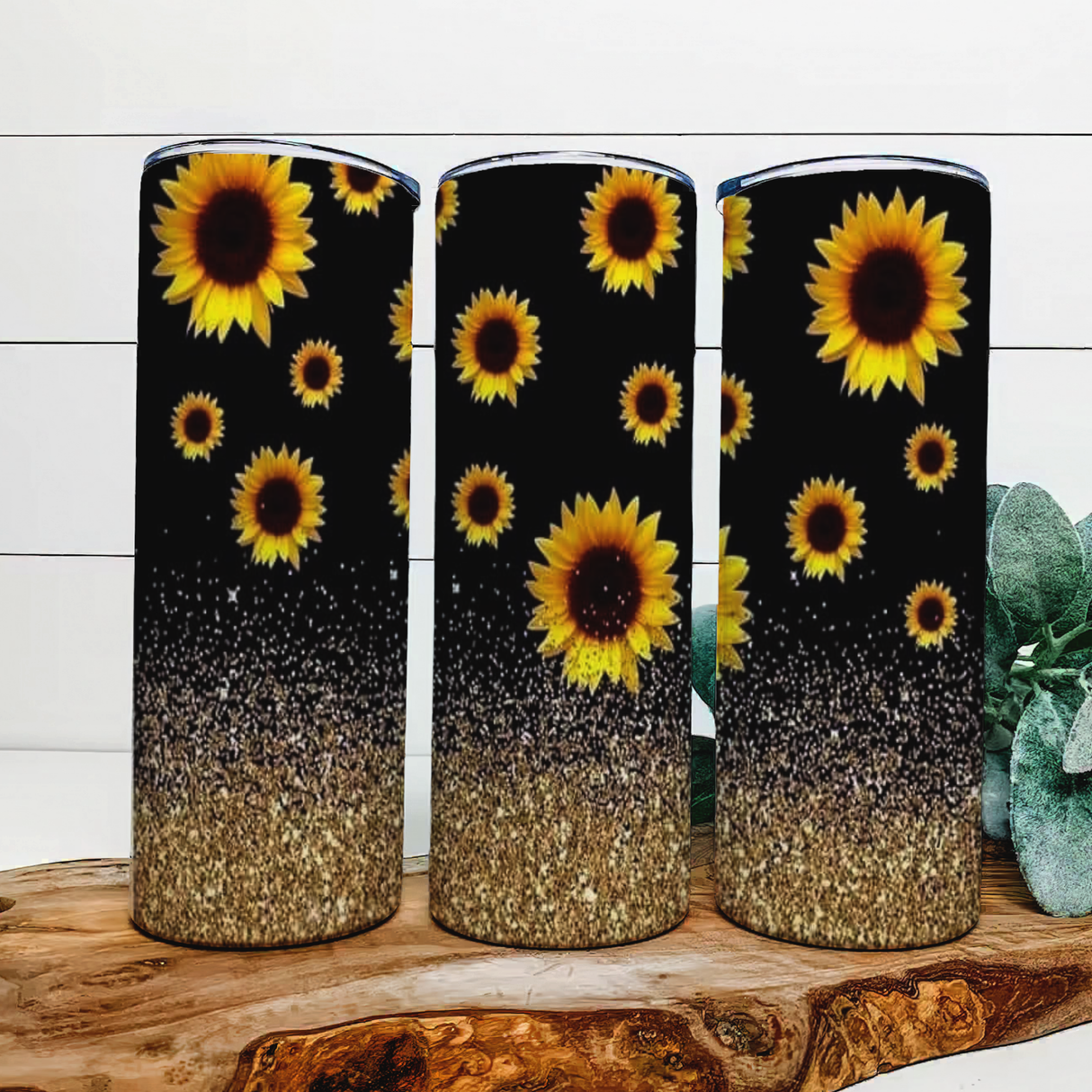 Sunflower Gold faux glitter|Skinny Tumbler|Optional Bluetooth Speaker| Speaker Color Varies by Rowdy Ridge Co