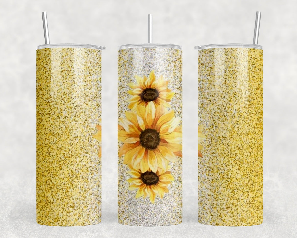 Sunflowers - 20 oz Steel Skinny Tumbler - Optional Blue Tooth Speaker - Speaker Color will Vary by Rowdy Ridge Co