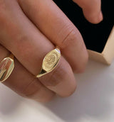 10K Sun and Moon Engraving Signet Ring by VicStoneNYC Fine Jewelry