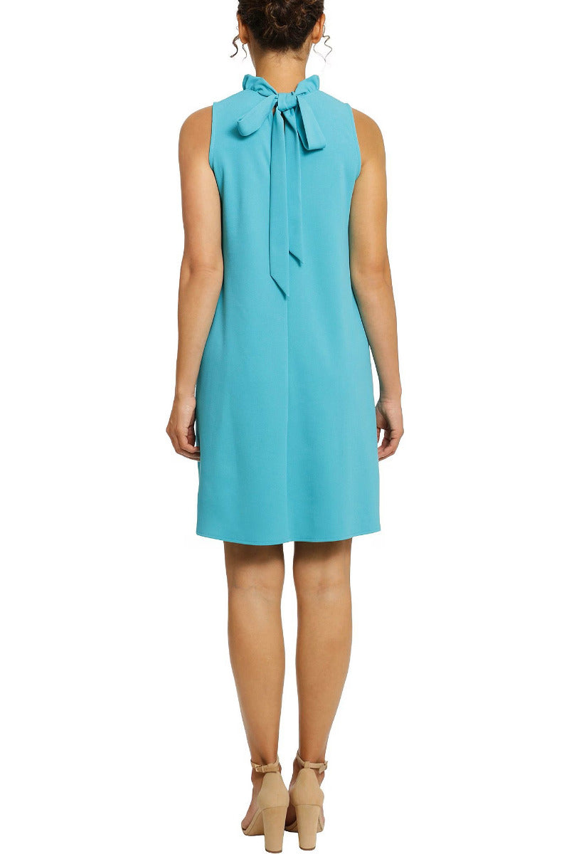 London Times Ruffle Neck Sleeveless A-Line Tie Back Crepe Dress by Curated Brands