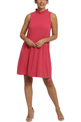 London Times Ruffle Neck Sleeveless A-Line Tie Back Crepe Dress by Curated Brands