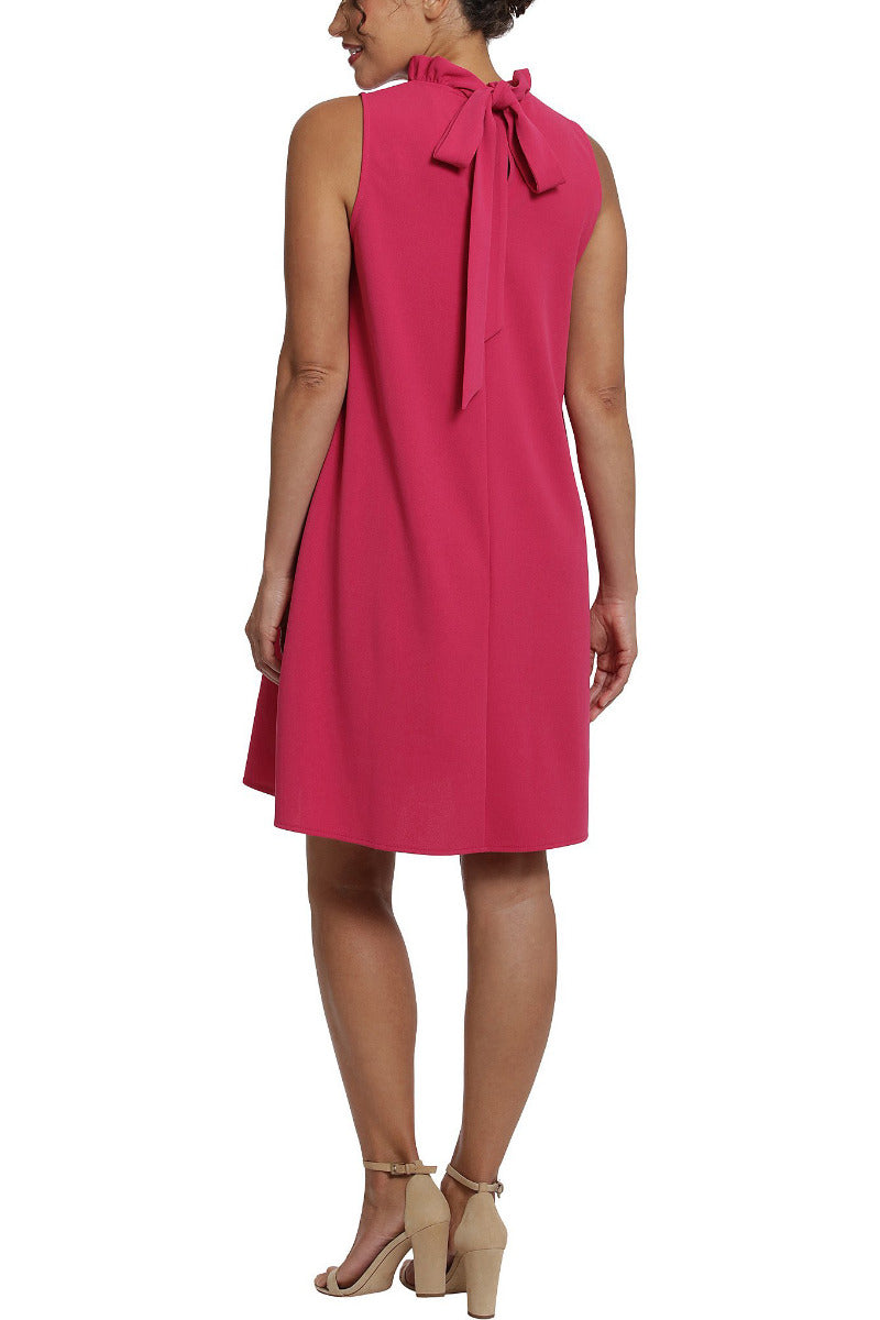 London Times Ruffle Neck Sleeveless A-Line Tie Back Crepe Dress by Curated Brands