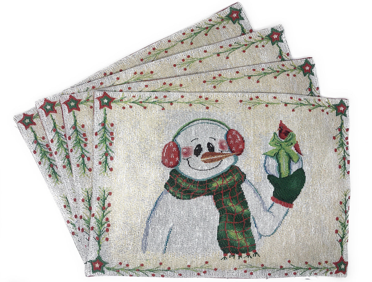 DaDa Bedding Set of 8 Pieces Magical Snowman Holiday Table Tapestry - 4 Placemats, 2 Table Runners, 2 Throw Pillow Covers (9733) by DaDa Bedding Collection