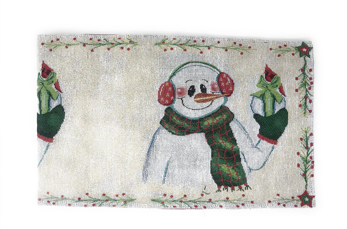 DaDa Bedding Set of 8 Pieces Magical Snowman Holiday Table Tapestry - 4 Placemats, 2 Table Runners, 2 Throw Pillow Covers (9733) by DaDa Bedding Collection