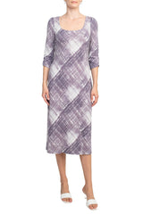 Connected Apparel Square Neck ¾ Sleeve Multi Print A-Line Knit Dress by Curated Brands