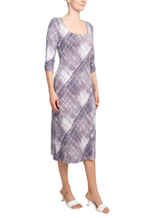 Connected Apparel Square Neck ¾ Sleeve Multi Print A-Line Knit Dress by Curated Brands