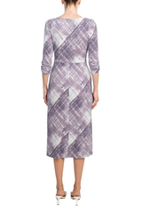 Connected Apparel Square Neck ¾ Sleeve Multi Print A-Line Knit Dress by Curated Brands