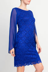 Connected Apparel Scoop Neck Long Chiffon Split Sleeves Bodycon Lace Dress by Curated Brands