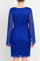 Connected Apparel Scoop Neck Long Chiffon Split Sleeves Bodycon Lace Dress by Curated Brands