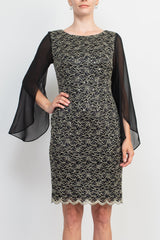 Connected Apparel Boat Neck Chiffon Sleeve Sequined Lace Dress by Curated Brands