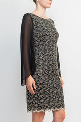 Connected Apparel Boat Neck Chiffon Sleeve Sequined Lace Dress by Curated Brands