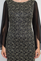 Connected Apparel Boat Neck Chiffon Sleeve Sequined Lace Dress by Curated Brands