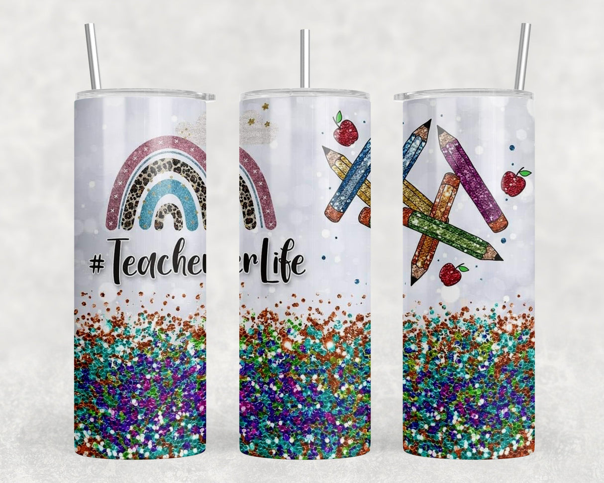 Teacher Life - 20 oz Steel Skinny Tumbler - Optional Blue Tooth Speaker - Speaker Color will Vary by Rowdy Ridge Co