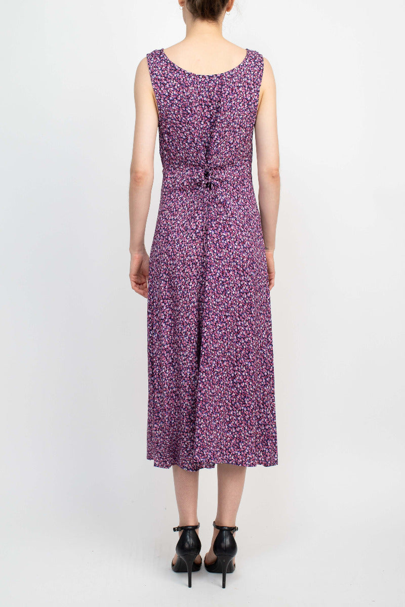 Connected Apparel Scoop Neck Sleeveless Multi Print String Tie Back Fit & Flare Rayon Dress by Curated Brands