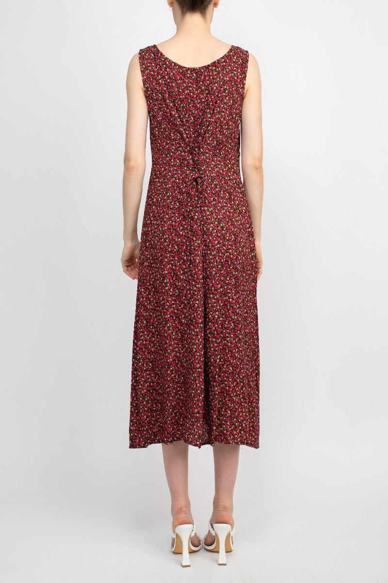 Connected Apparel Scoop Neck Sleeveless Multi Print String Tie Back Fit & Flare Rayon Dress by Curated Brands