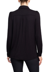 T Tahari Collar Neck Cuff Long Sleeves Button Detail ITY Blouse by Curated Brands