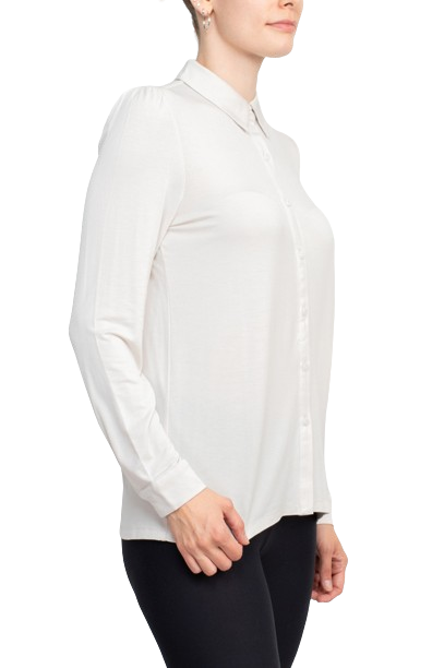 T Tahari Collar Neck Cuff Long Sleeves Button Detail ITY Blouse by Curated Brands