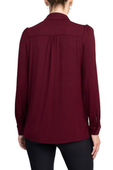 T Tahari Collar Neck Cuff Long Sleeves Button Detail ITY Blouse by Curated Brands