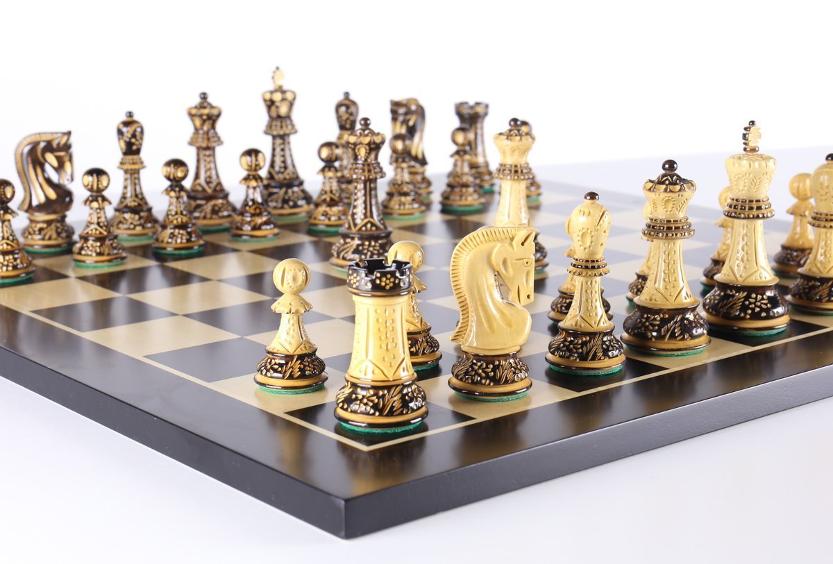 The 4" Burnt Zagreb Chess Set Combo by Chess House