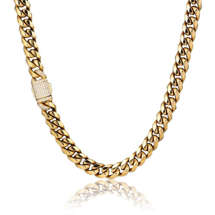 The Golden Nugget® - 12mm Iced Miami Cuban Link Chain 18K Gold Plated with CZ Clasp by Bling Proud | Urban Jewelry Online Store