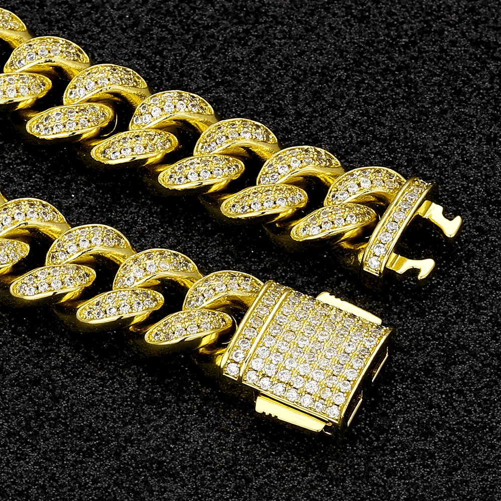 The Lion Heart® - 12mm 2 Rows Iced Out Diamond Cuban Link Chain in 14K Gold by Bling Proud | Urban Jewelry Online Store