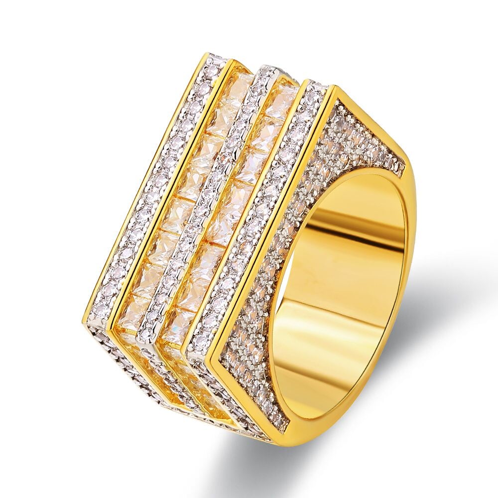 The Majesty II® - Double Rows Princess Cut CZ Diamond Mens Hip Hop Ring in 18K Gold by Bling Proud | Urban Jewelry Online Store