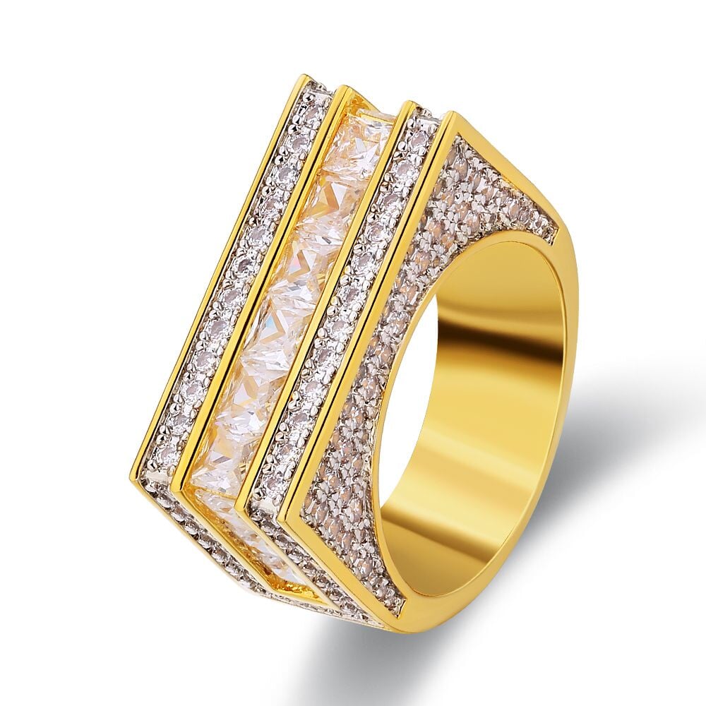 The Majesty® - Single Rows Princess Cut CZ Diamond Mens Hip Hop Ring in 18K Gold by Bling Proud | Urban Jewelry Online Store