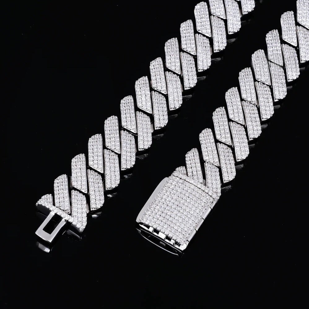 The Proud Moment II® - 20mm Iced Out 3 Row Diamond Prong Cuban Link Chain Choker in White Gold by Bling Proud | Urban Jewelry Online Store