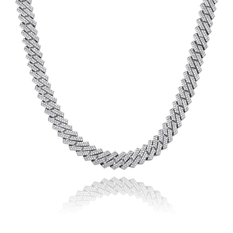 The Shining Moment III® - 14mm Iced Out Diamond Prong Cuban Link Chain Choker in White Gold by Bling Proud | Urban Jewelry Online Store