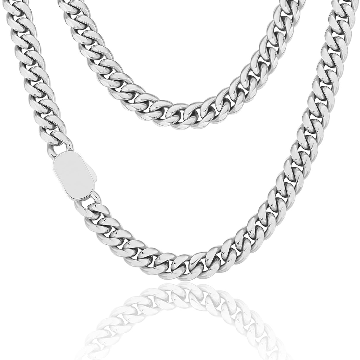 The Silver Lining Ⅱ® - Cuban Link Chain Silver White Gold (Push Button Clasp) by Bling Proud | Urban Jewelry Online Store