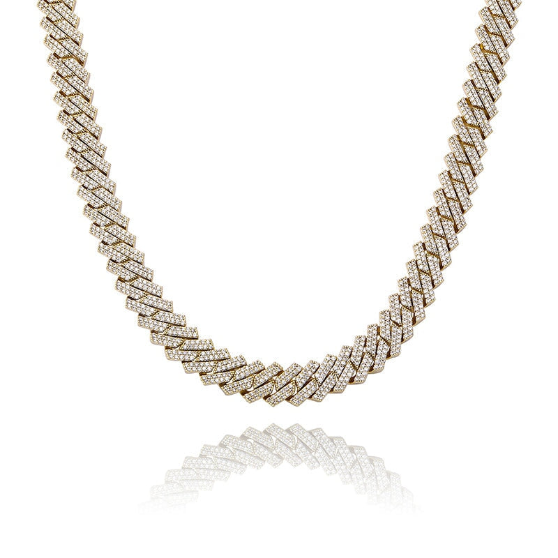 The Stunning Moment III® - 14mm Iced Out Diamond Prong Link Cuban Choker Chain in 14K Gold by Bling Proud | Urban Jewelry Online Store