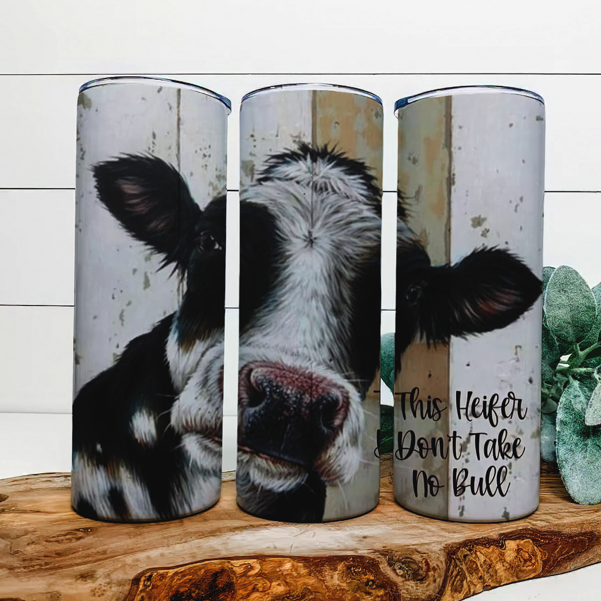 This Heifer Dont Take No Bull - 20 oz Steel Skinny Tumbler - Optional Blue Tooth Speaker - Speaker Color will Vary by Rowdy Ridge Co