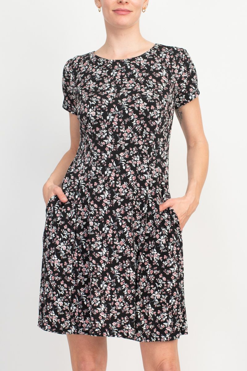 Connected Apparel Floral Soft Dress - Mauve Scuba Crepe by Curated Brands