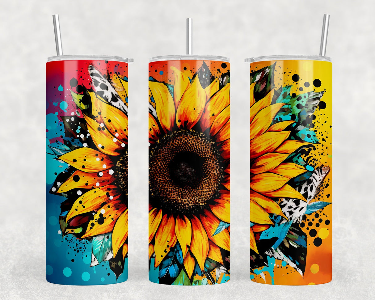 Tie Dye Sunflower|Skinny Tumbler|Optional Bluetooth Speaker| Speaker Color Varies by Rowdy Ridge Co