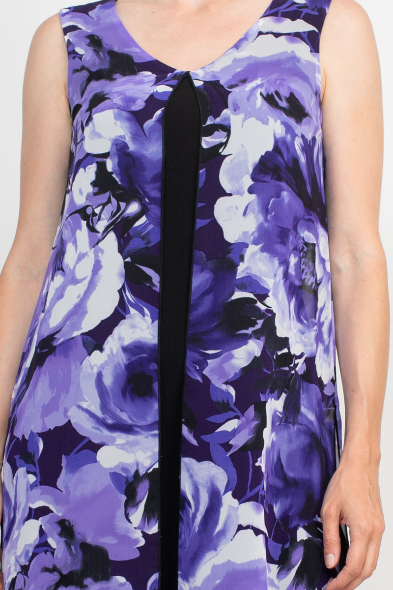 Connected Apparel Scoop Neck Sleeveless Floral Print Chiffon Overlay Stretch Crepe Dress by Curated Brands