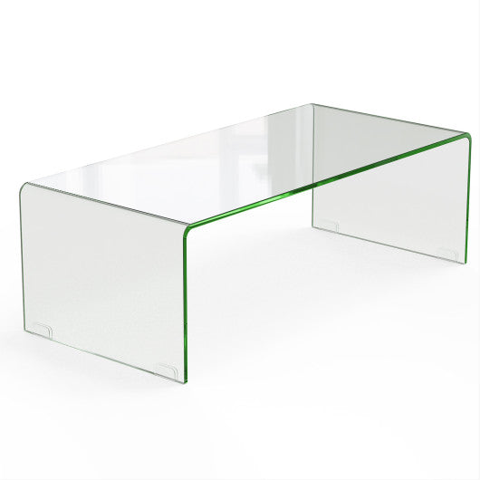 42 x 19.7 Inch Clear Tempered Glass Coffee Table with Rounded Edges-Transparent