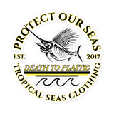 Death to Plastic stickers by Tropical Seas Clothing