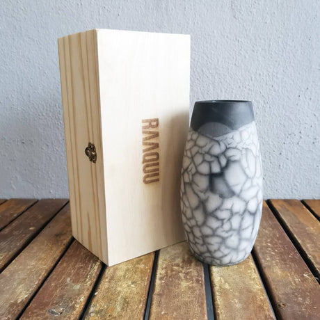 Tsuri Ceramic Raku Pottery Vase with Gift Box by RAAQUU