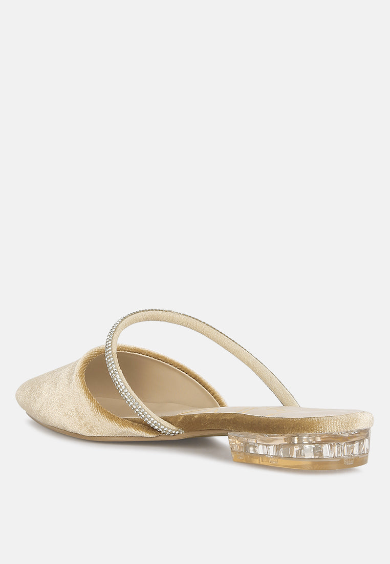 turnon velvet diamante detail flat mules by London Rag