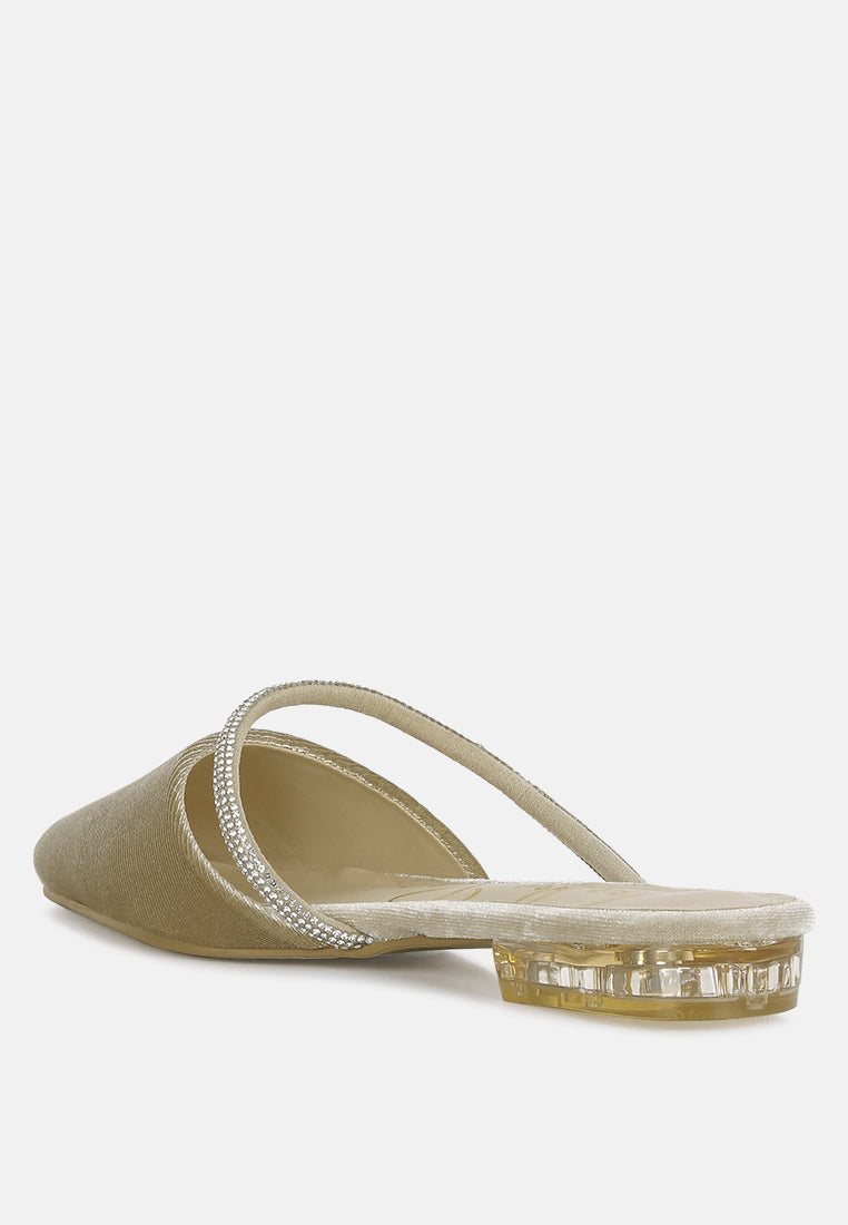 turnon velvet diamante detail flat mules by London Rag