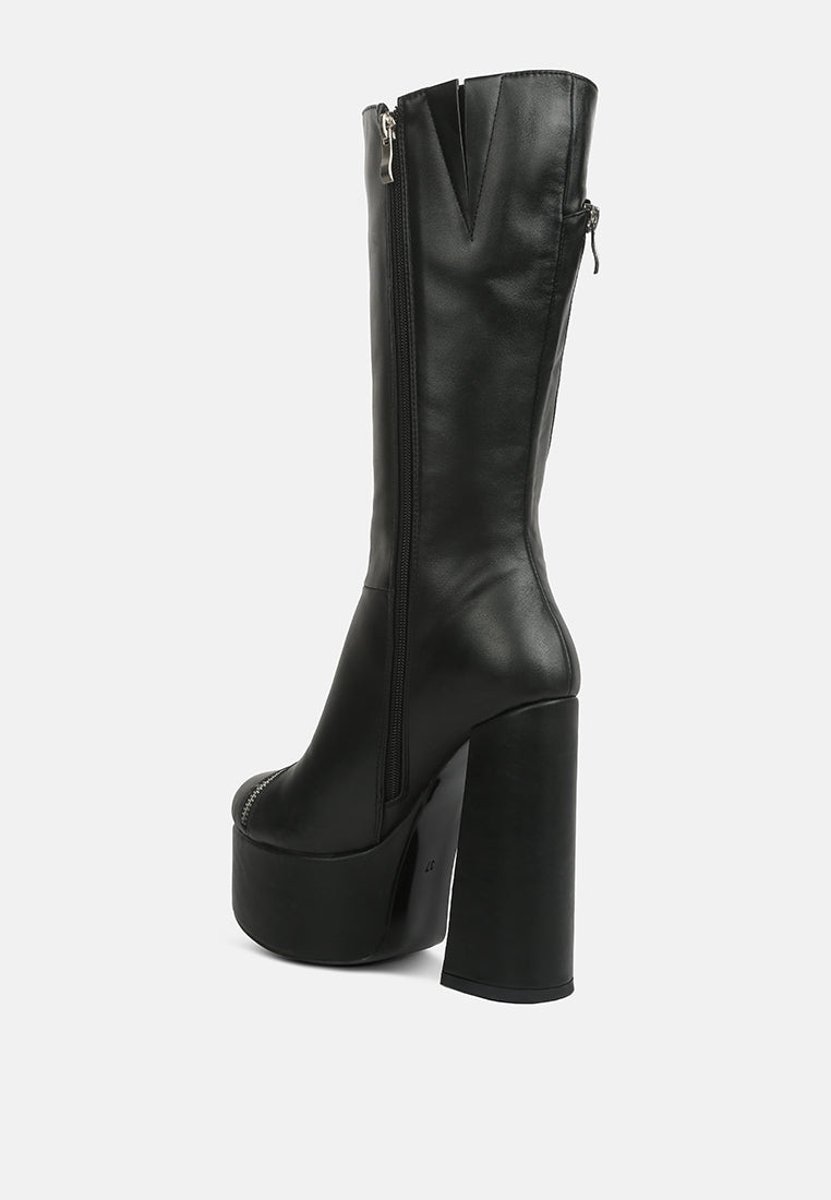 tzar faux leather high heeled platfrom calf boots by London Rag