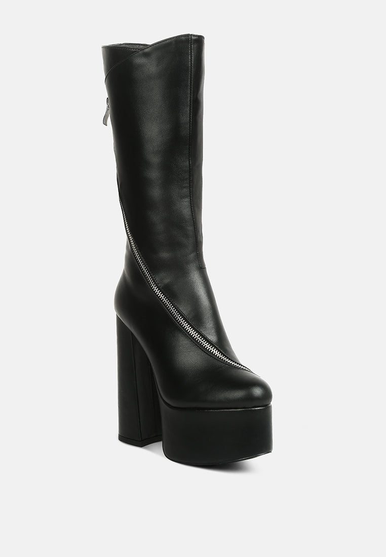 tzar faux leather high heeled platfrom calf boots by London Rag