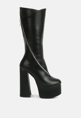 tzar faux leather high heeled platfrom calf boots by London Rag