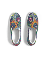 Womens Slip-on Sneakers, Blue Floral Paisley Canvas Sports Shoe by inQue.Style