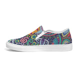 Womens Slip-on Sneakers, Blue Floral Paisley Canvas Sports Shoe by inQue.Style