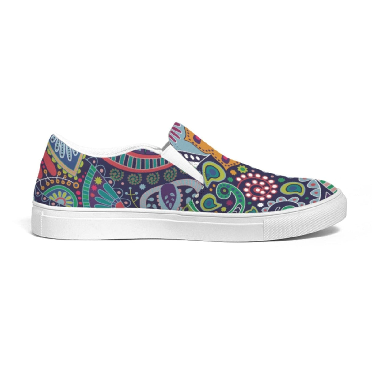 Womens Slip-on Sneakers, Blue Floral Paisley Canvas Sports Shoe by inQue.Style